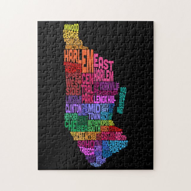 Manhattan New York Typography Text Map Jigsaw Puzzle (Vertical)