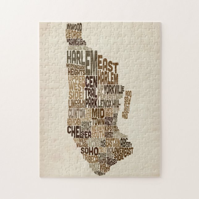 Manhattan New York Typography Text Map Jigsaw Puzzle (Vertical)
