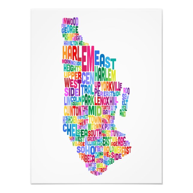 Manhattan New York Typography Text Map Photo Print (Front)