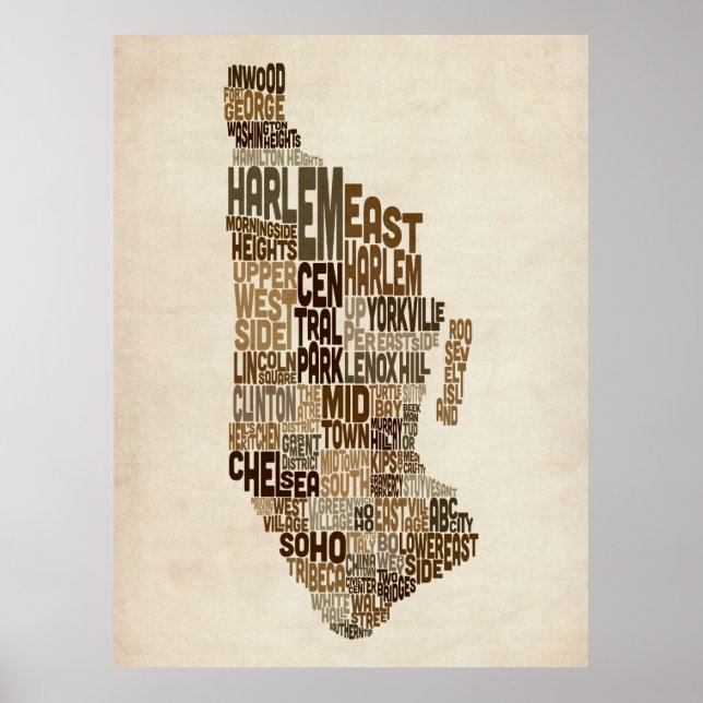 Manhattan New York Typography Text Map Poster (Front)