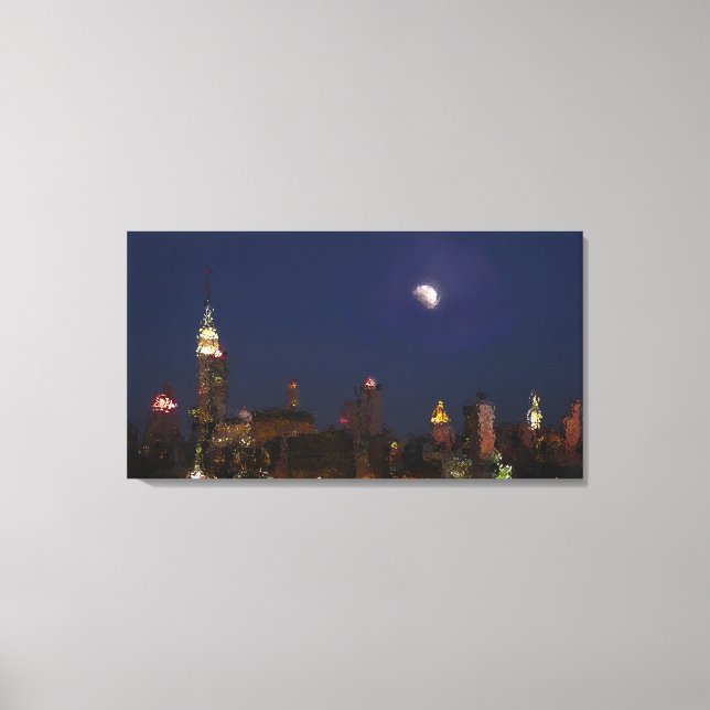 Manhattan Night Skyline Impressionist Canvas (Front)
