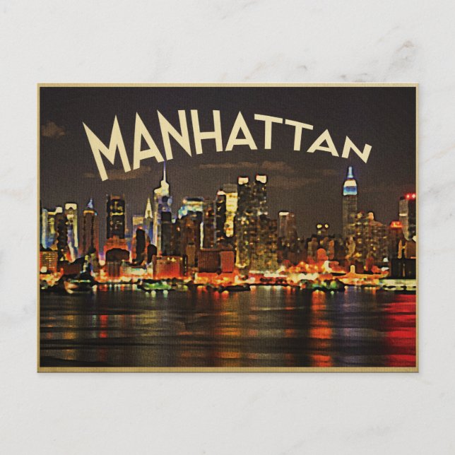 Manhattan Night Skyline Postcard (Front)