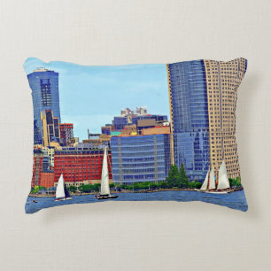 Manhattan NY - Three Boats By Manhattan Skyline Accent Pillow