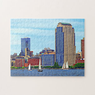 Manhattan NY - Three Boats By Manhattan Skyline Jigsaw Puzzle