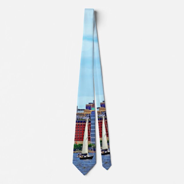 Manhattan NY - Three Boats By Manhattan Skyline Tie (Front)