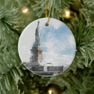 Manhattan Nyc Liberty Statue Ceramic Ornament