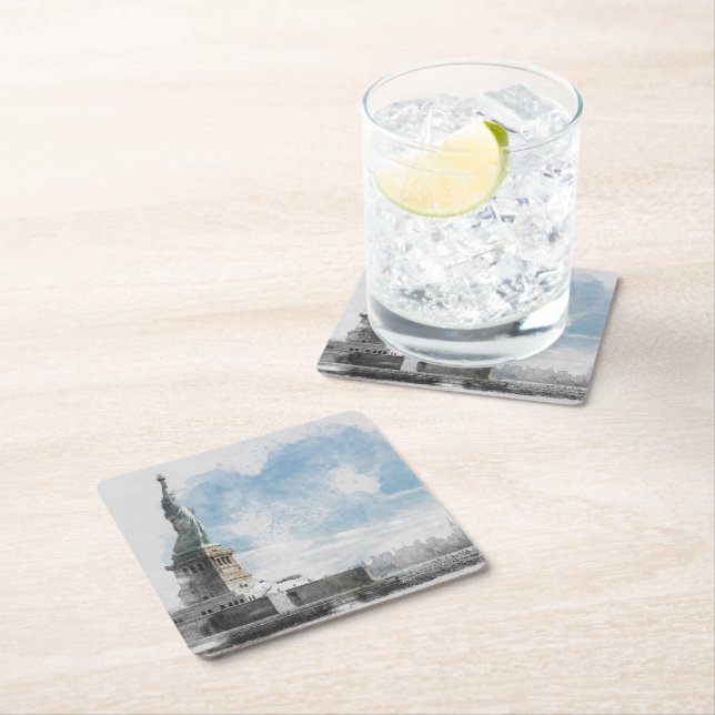 Manhattan Nyc Liberty Statue Square Paper Coaster (Insitu)