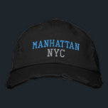 MANHATTAN NYC Turquoise Pink Black Vintage Style Embroidered Hat<br><div class="desc">BROOKLYN NYC Turquoise and Pink embroidery on Black distressed vintage style cotton hat. Embroidery is customizable to other colour choices by selecting the "Edit Design" tool button. Also available is the option to select choice of hat colour on the main item page.</div>