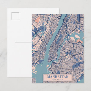 Manhattan NYC USA Breezy City Map Travel Postcard