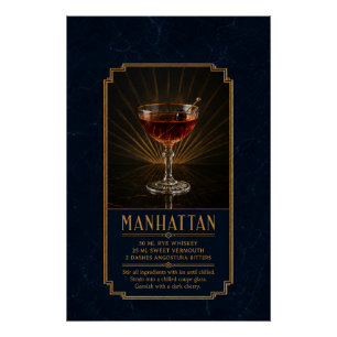 Manhattan Recipe Poster   Bar Art