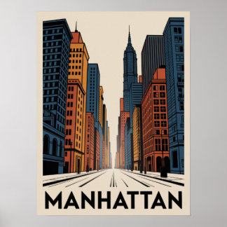 Manhattan Retro Avenue Skyline Poster