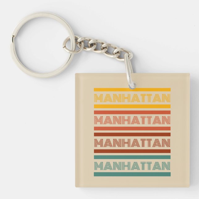 Manhattan Retro Style Custom Text Keychain (Front)