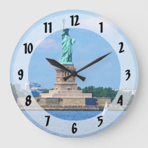Manhattan - Sailboat By Statue Of Liberty Large Clock