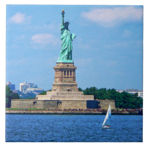 Manhattan - Sailboat By Statue Of Liberty Tile