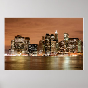 Manhattan skyline at Night Lights, New York City Poster