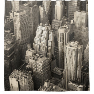Manhattan skyline, black and white aerial.