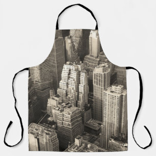 Manhattan skyline, black and white aerial. apron