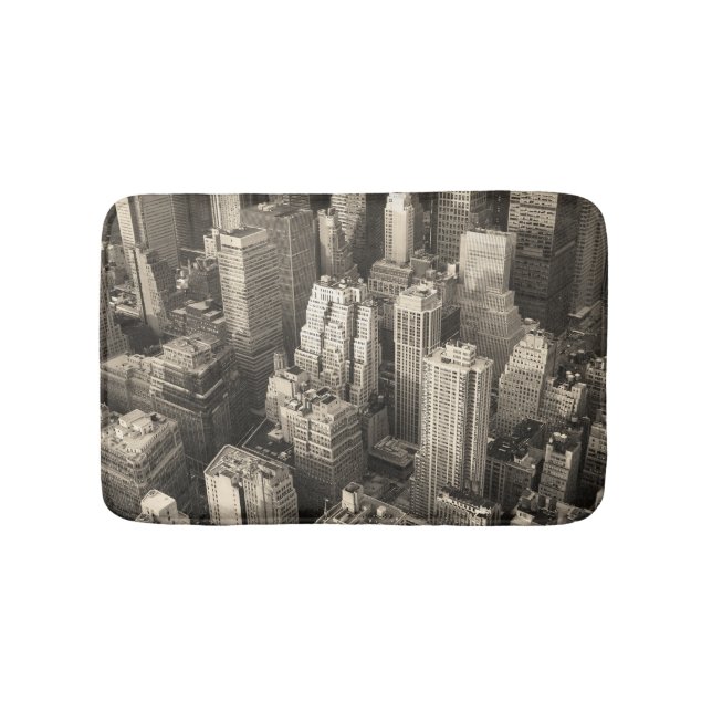 Manhattan skyline, black and white aerial. bath mat (Front)