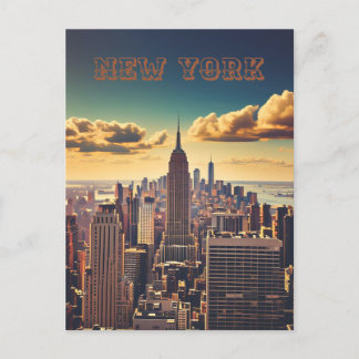  Manhattan Skyline retro vintage Sunset Postcard