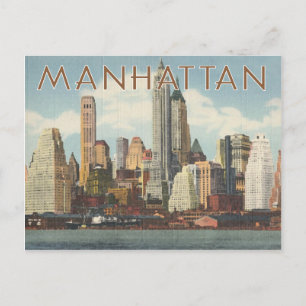 Manhattan skyline vintage New York Postcard