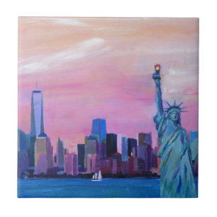 Manhattan Skyline with Statue of Liberty Tile