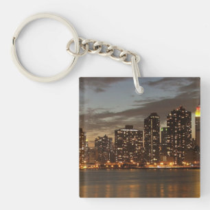 Manhattan Skyscrapers at Night Keychain