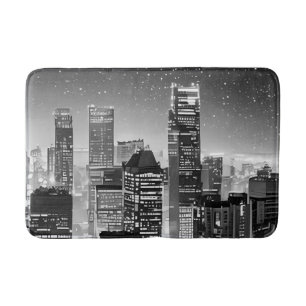 Manhattan Under the Stars in Black and White Bath Mat