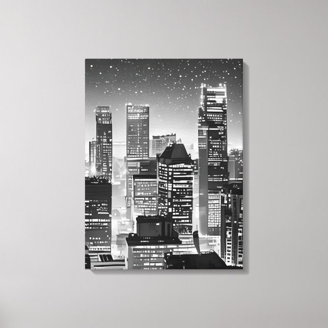 Manhattan Under the Stars in Black and White Canvas Print (Front)