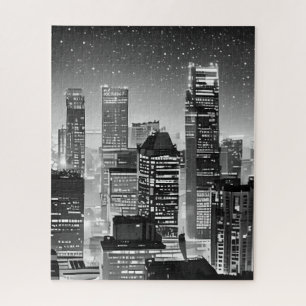 Manhattan Under the Stars in Black and White Jigsaw Puzzle