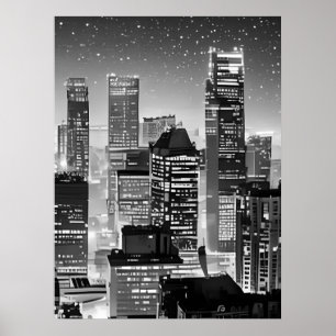 Manhattan Under the Stars in Black and White Poster