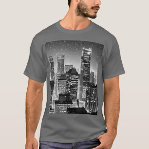 Manhattan Under the Stars in Black and White T-Shirt