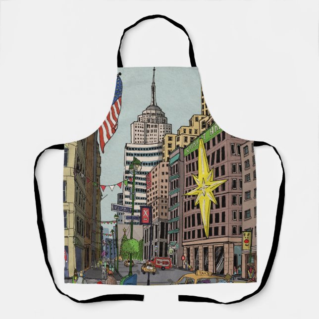 Manhattan Winter New York Christmas Illustration Apron (Front)