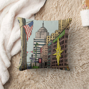 Manhattan Winter New York Christmas Illustration Throw Pillow