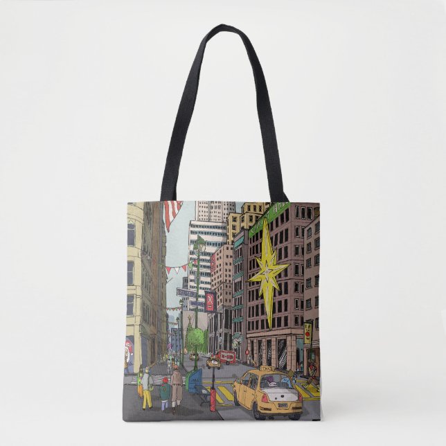 Manhattan Winter New York Christmas Illustration Tote Bag (Front)