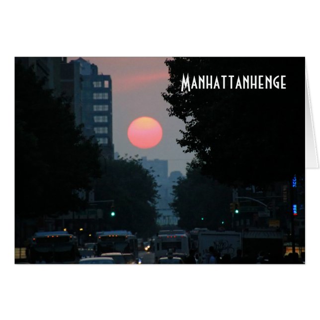 Manhattanhenge: setting pinkish orange sun (Front Horizontal)