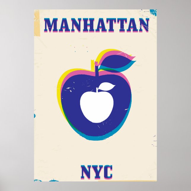 Manhatten NYC vintage 'Big Apple' Travel poster (Front)