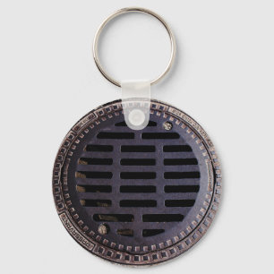 Manhole cover and cobblestone keychain