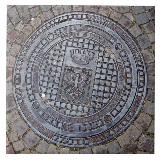 Manhole cover and cobblestone road ceramic tile (Front)