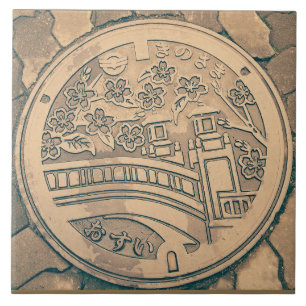 Manhole cover and cobblestone road ceramic tile