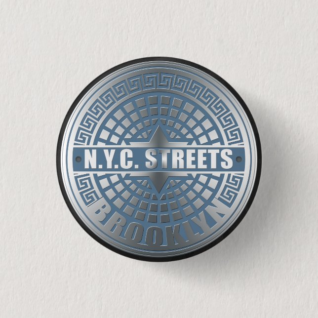Manhole Cover Brooklyn Blue 1 Inch Round Button (Front)