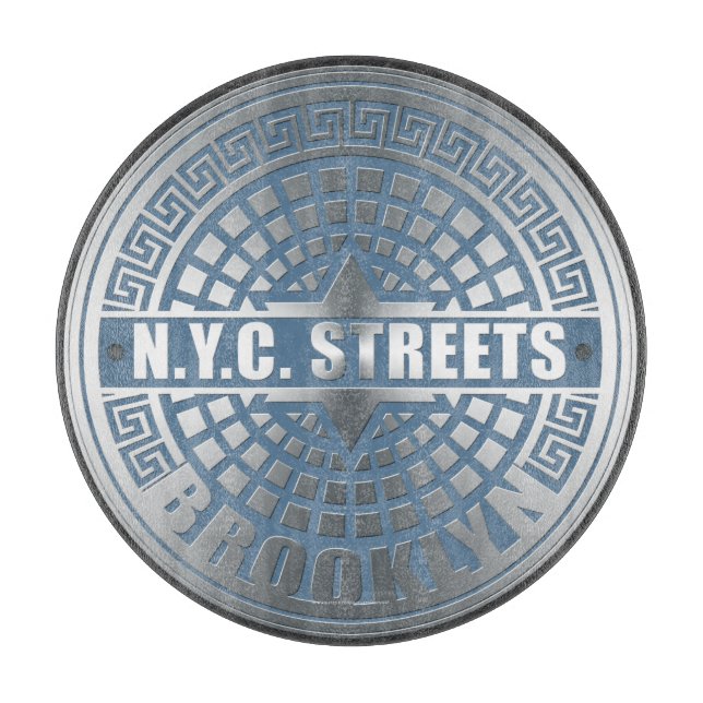 Manhole Cover Brooklyn Blue Cutting Board (Front)