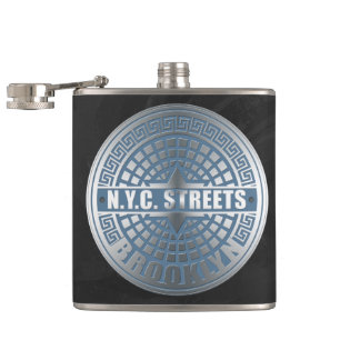 Manhole Cover Brooklyn Blue Hip Flask