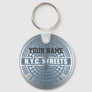 Manhole Cover Brooklyn Blue Keychain