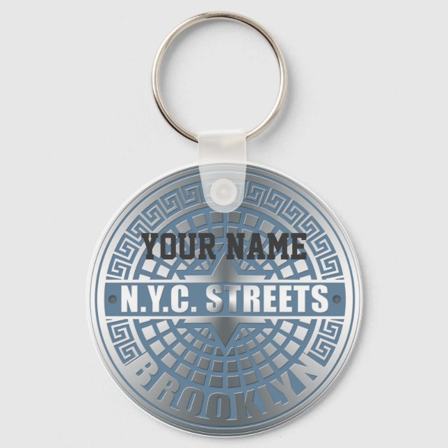 Manhole Cover Brooklyn Blue Keychain (Front)