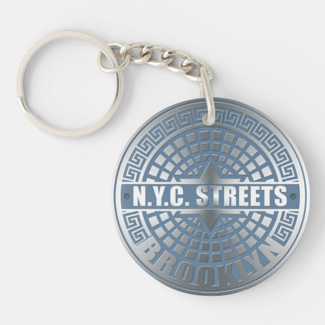Manhole Cover Brooklyn Blue Keychain (Front)