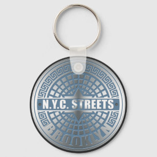 Manhole Cover Brooklyn Blue Keychain