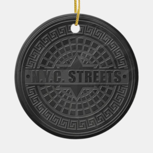 Manhole Covers Black Marble Ceramic Ornament (Front)