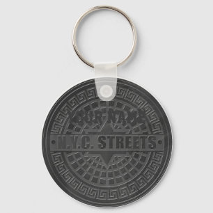 Manhole Covers Black Marble Keychain