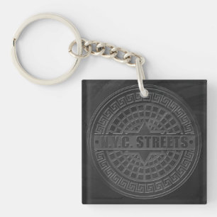 Manhole Covers Black Marble Keychain
