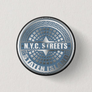 Manhole Staten Island Blue 1 Inch Round Button